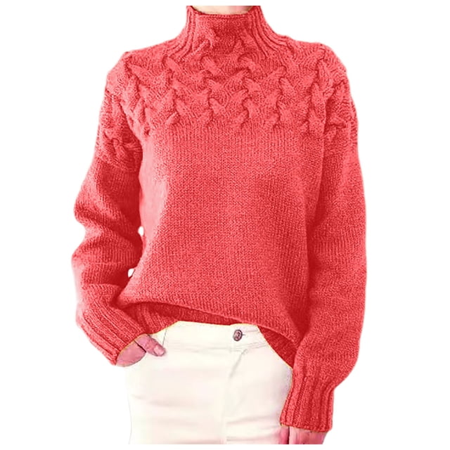 GPOECD Chandail Femme Élégant Ample Col Roulé Manches Longues pour un Port Quotidien Confortable et Chaud Rouge Melon D\'eau,L
