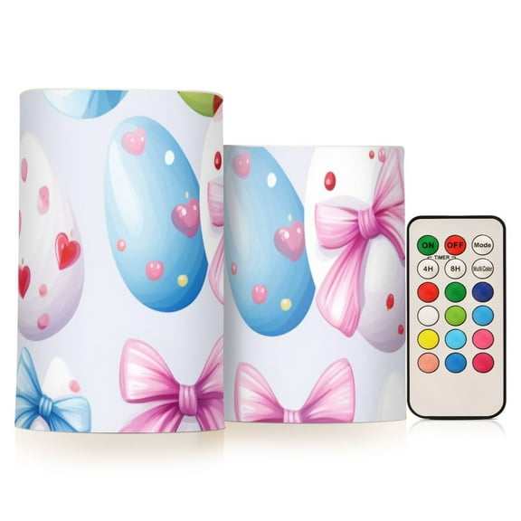 Cute Easter Eggs Flameless Candles LED Lights Battery Operated Candles with Remote and Timers Flicker Lights Votive Set of 2