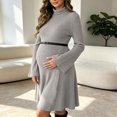thumbnail image 6 of UKHCCC Women's Turtleneck Maternity Dress, Ribbed Knit A-Line Mini Dress with Long Bell Sleeves, Stretchy Casual Pregnancy Dress, 6 of 7