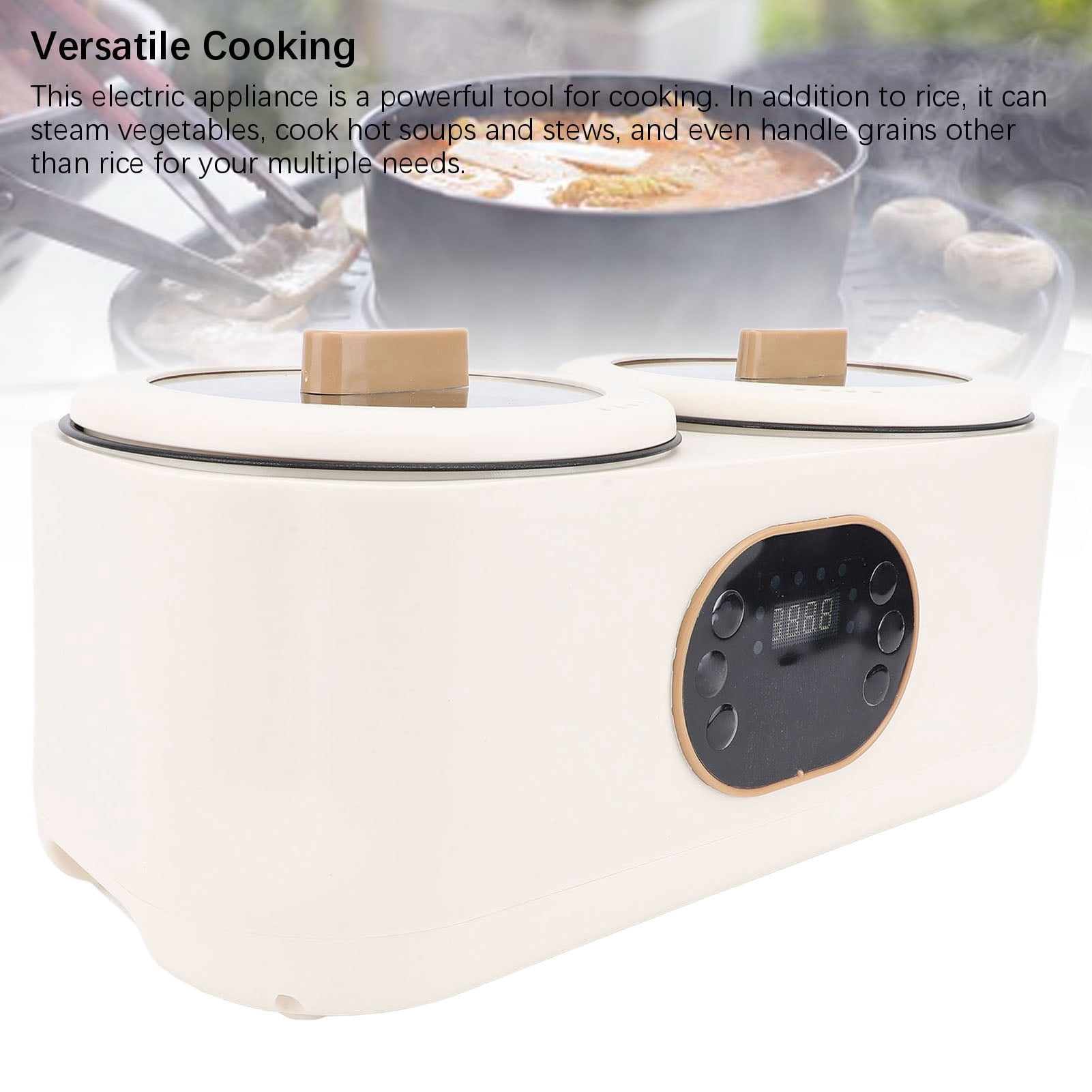 Suodoka Electric Double Rice Cooker, 220V Multifunctional Dual-Pot Cooking System for Hot Pot, Soup and Porridge, 14.5in / 37cm Length, Non-Stick Interior with Steaming Basket