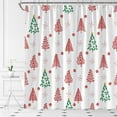 thumbnail image 2 of Rideau de Douche Arbre de Noël Rouge et Vert Arbre de Pin Flocon de Neige Hiver Mode Décoration de Salle de Bain Rideaux en Polyester avec Crochets, 2 of 3