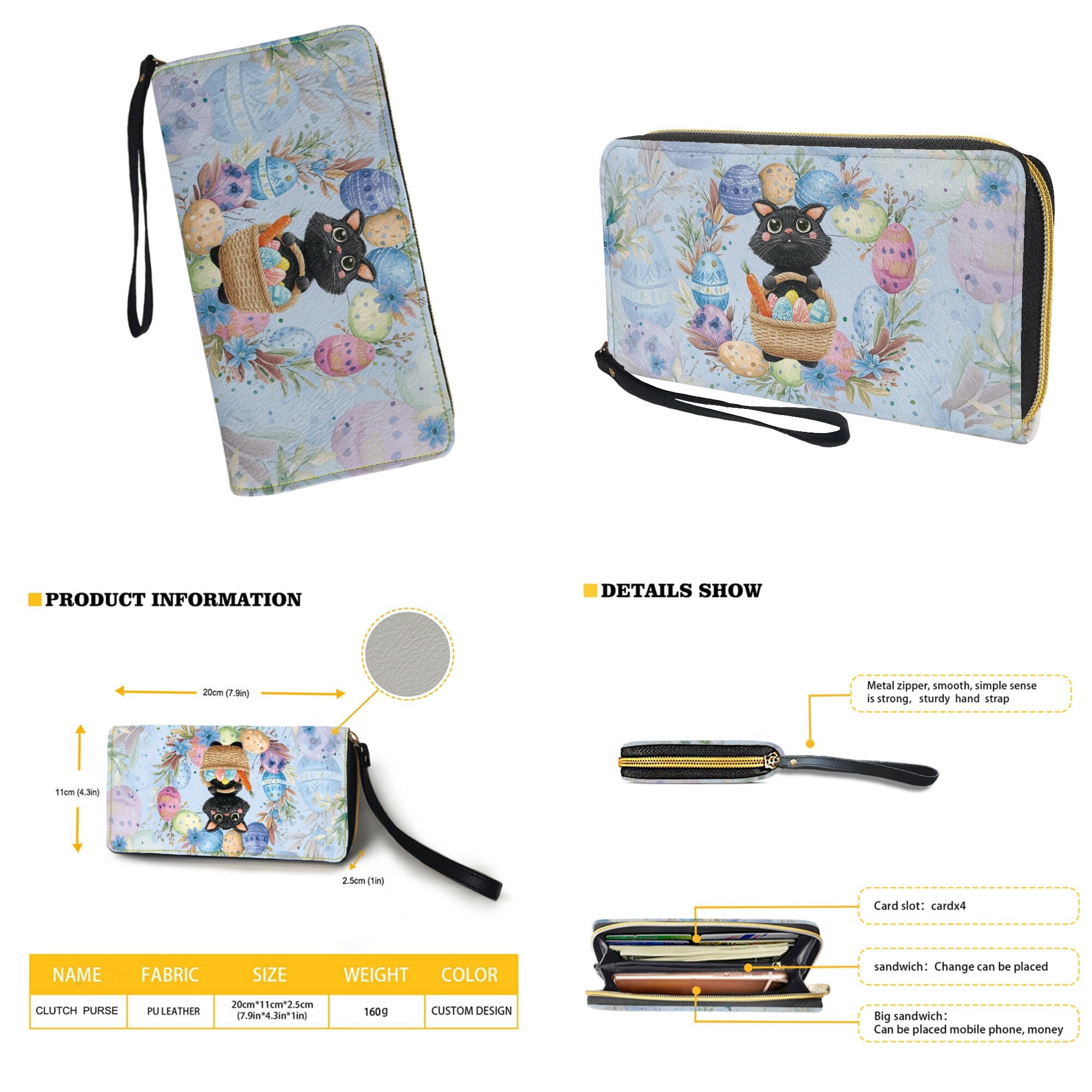 LedBack Cat Leather Satchel Purse Set for Women Easter Eggs Crossbody Purse Cute Cartoon Shoulder Hobo Bag with PU Leather Wallet for Lady, Gift for Women, Blue