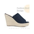 thumbnail image 3 of BLISSFUL STEP Open Toe Platform Espadrille Denim Wedge Heel Slide Sandal for Women Dark Blue 7, 3 of 8
