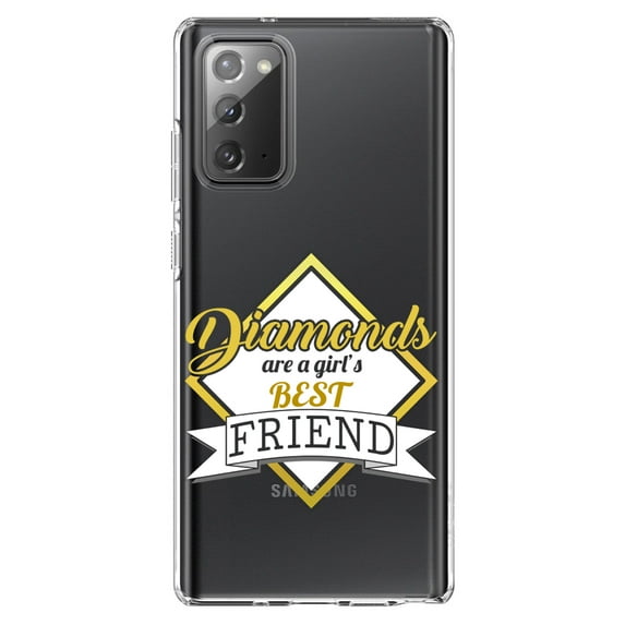 DistinctInk Clear Shockproof Hybrid Case for Samsung Galaxy Note 20 (6.7" Screen) - TPU Bumper Acrylic Back Tempered Glass Screen Protector - Diamonds Are a Girl's Best Friend