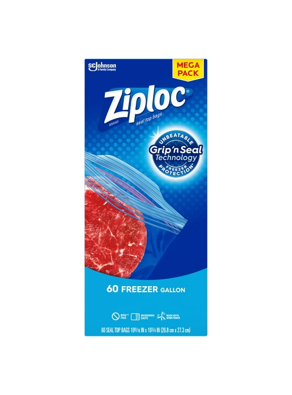 Ziploc Brand Freezer Gallon Bags with Grip 'n Seal Technology, 60 Count