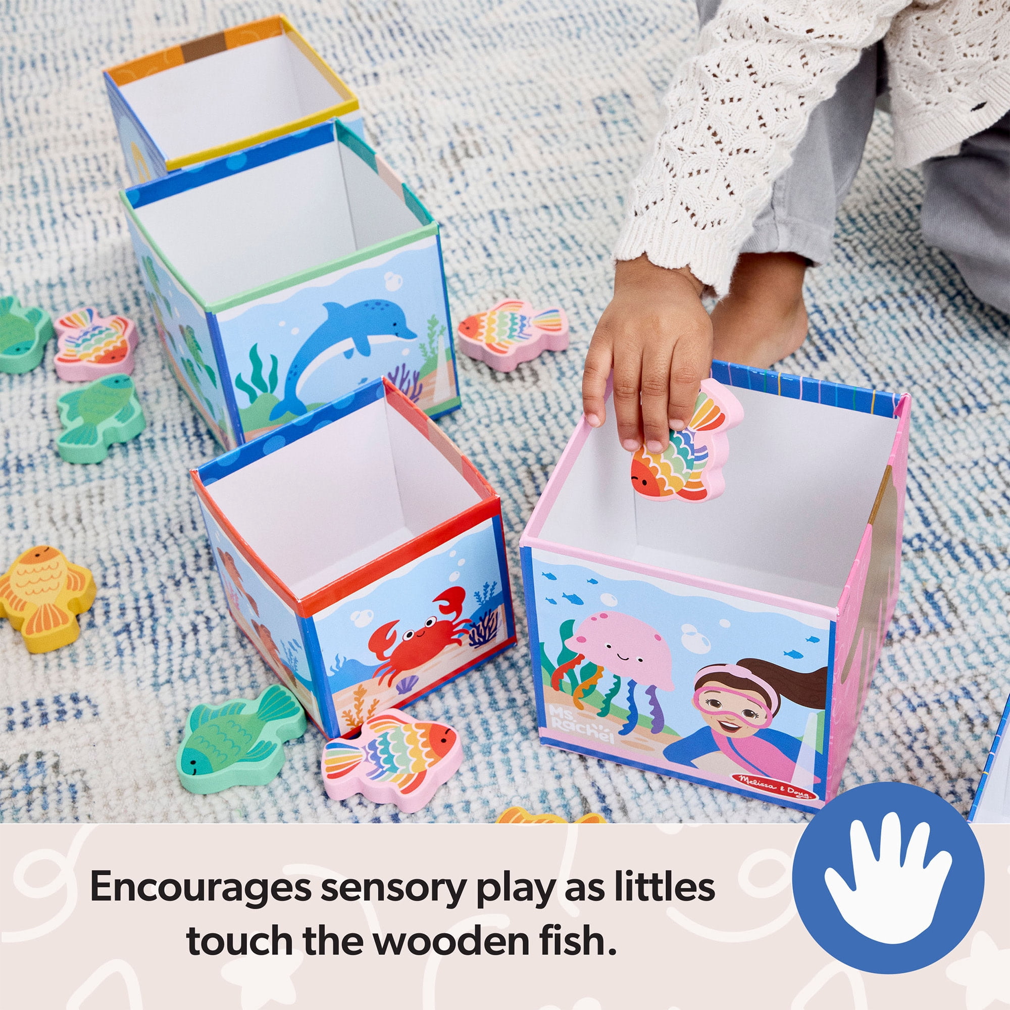 Melissa & Doug® Ms. Rachel™ Sort and Count Nesting and Stacking Blocks with Wooden Fish Preschool Learning Toy for Boys, Girls - FSC Certified