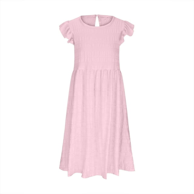 Robes pour Préadolescente Manches à Volants Coupe Trapèze à Étages Robe Évasée d'Été Robe Rose Robe pour Filles Robe pour Occasions Spéciales