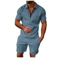 thumbnail image 2 of LEKDFST Mens 2 Piece Zip Tracksuit Polo Shirt and Shorts Sets Short Sleeve Casual Summer Outfits Set Light Blue M, 2 of 5