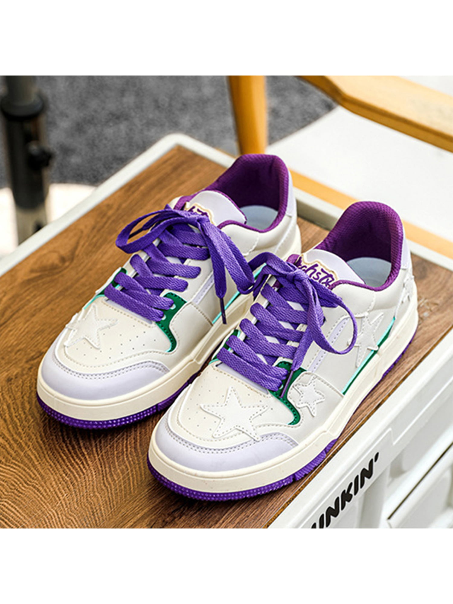 Simanlan Mens Lightweight Skate Shoe Lace Up Skateboarding Shoes Street Comfort Canvas Beige Purple 6, Men's, Size: One Size