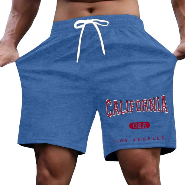 Pantalones cortos informales ligeros con estampado de letras para hombre, de poliéster, para llevar en verano.
