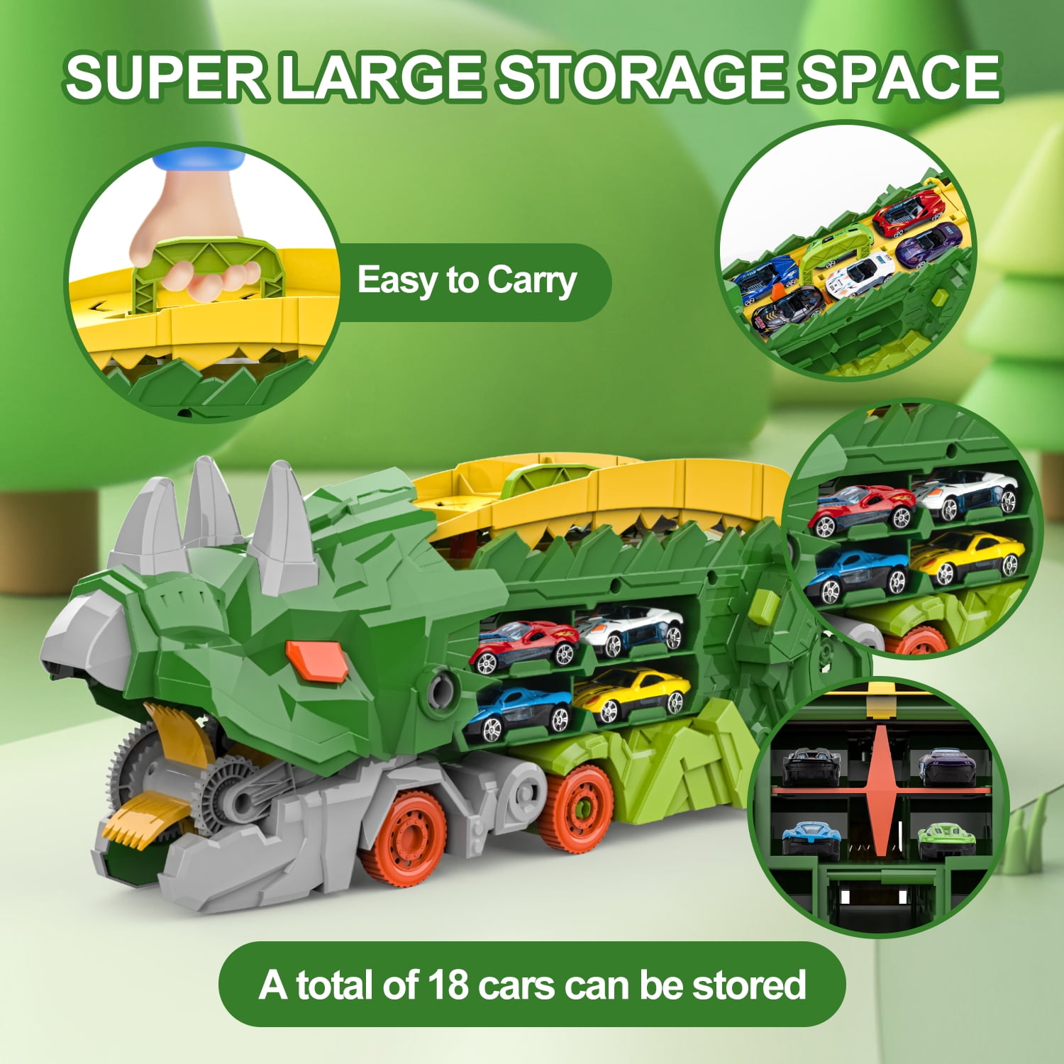 Toddler Dinosaur Truck Toy for 2 Year Old Boy, Toys Cars Set with Race Track Ultimate Transporter Hauler Dinosaur Transporter Truck with 8 Die-Cast Car Toys Gifts for Kids Ages 2 3 4 5 6 Years Old