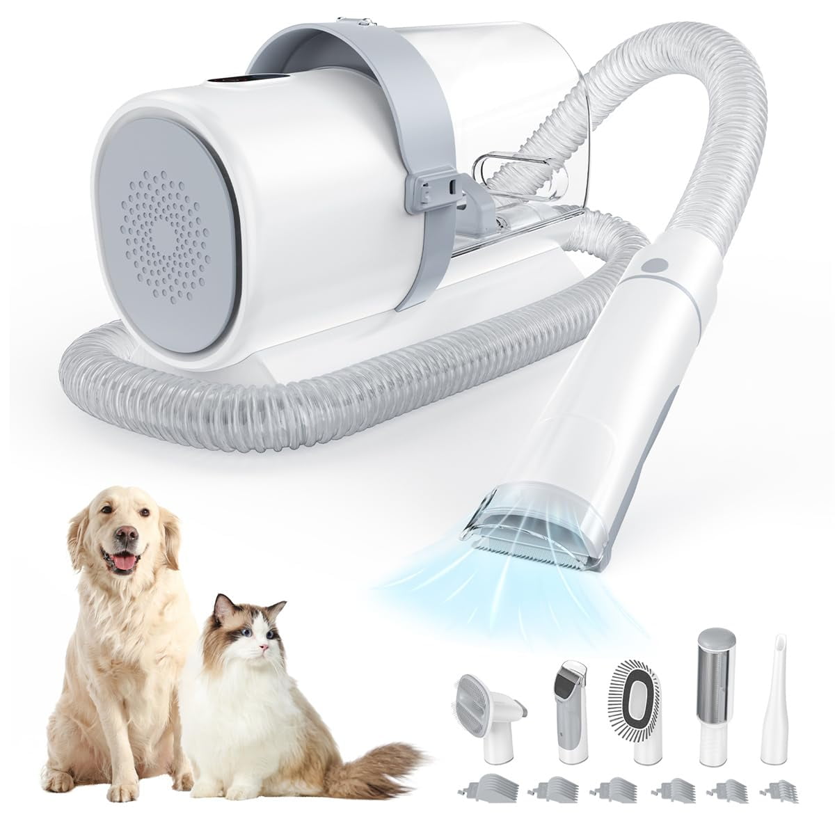 Blazezo Pet Grooming Kits, Professional Dog Grooming Clippers with 2.5L Cup, 3 Suction Modes, Low Noise Dog Grooming Kit, 5 Tools for Dogs & Cats Hair Trimming