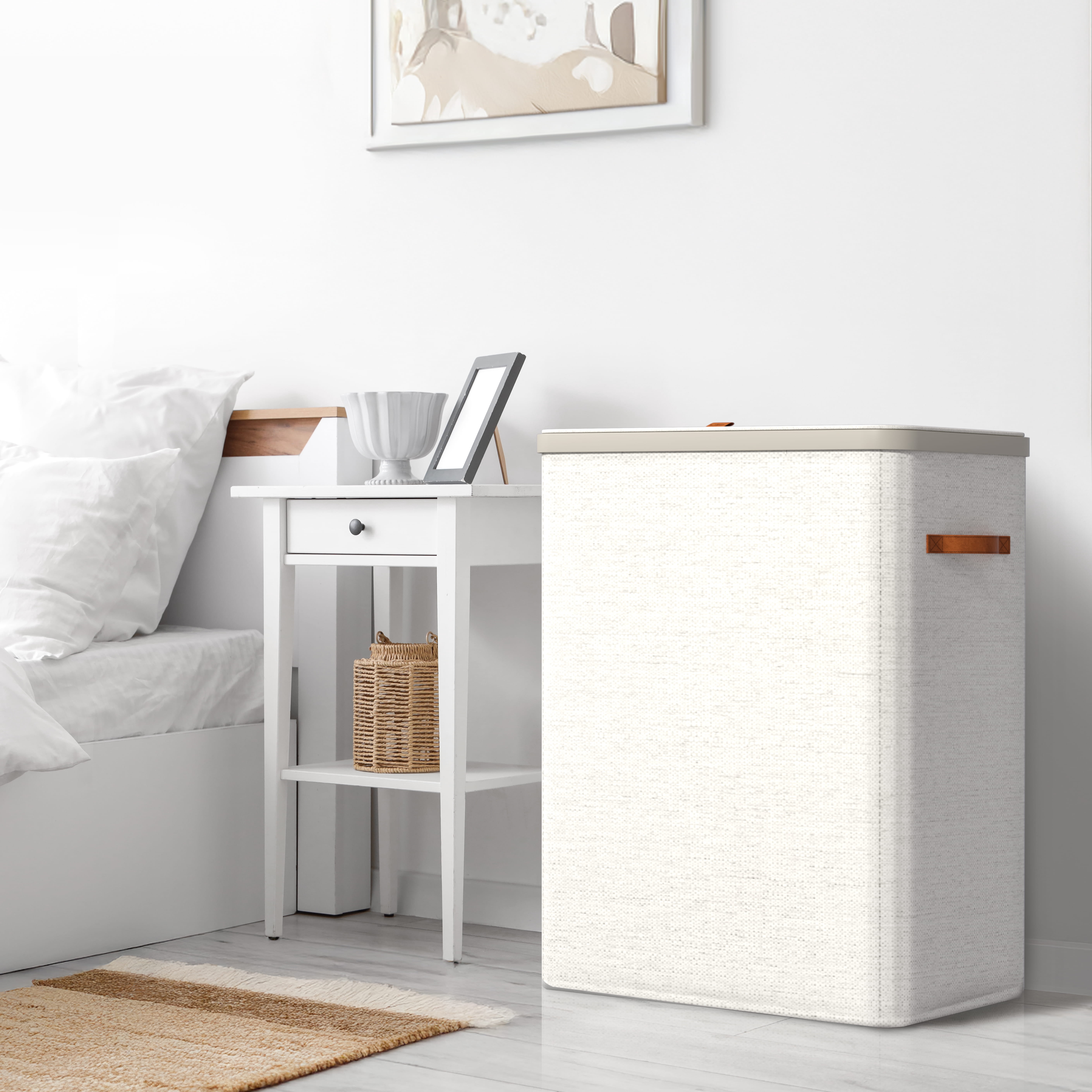 Sorbus Collapsible Fabric Laundry Hamper with Removable Bag, 3 Compartment, Beige
