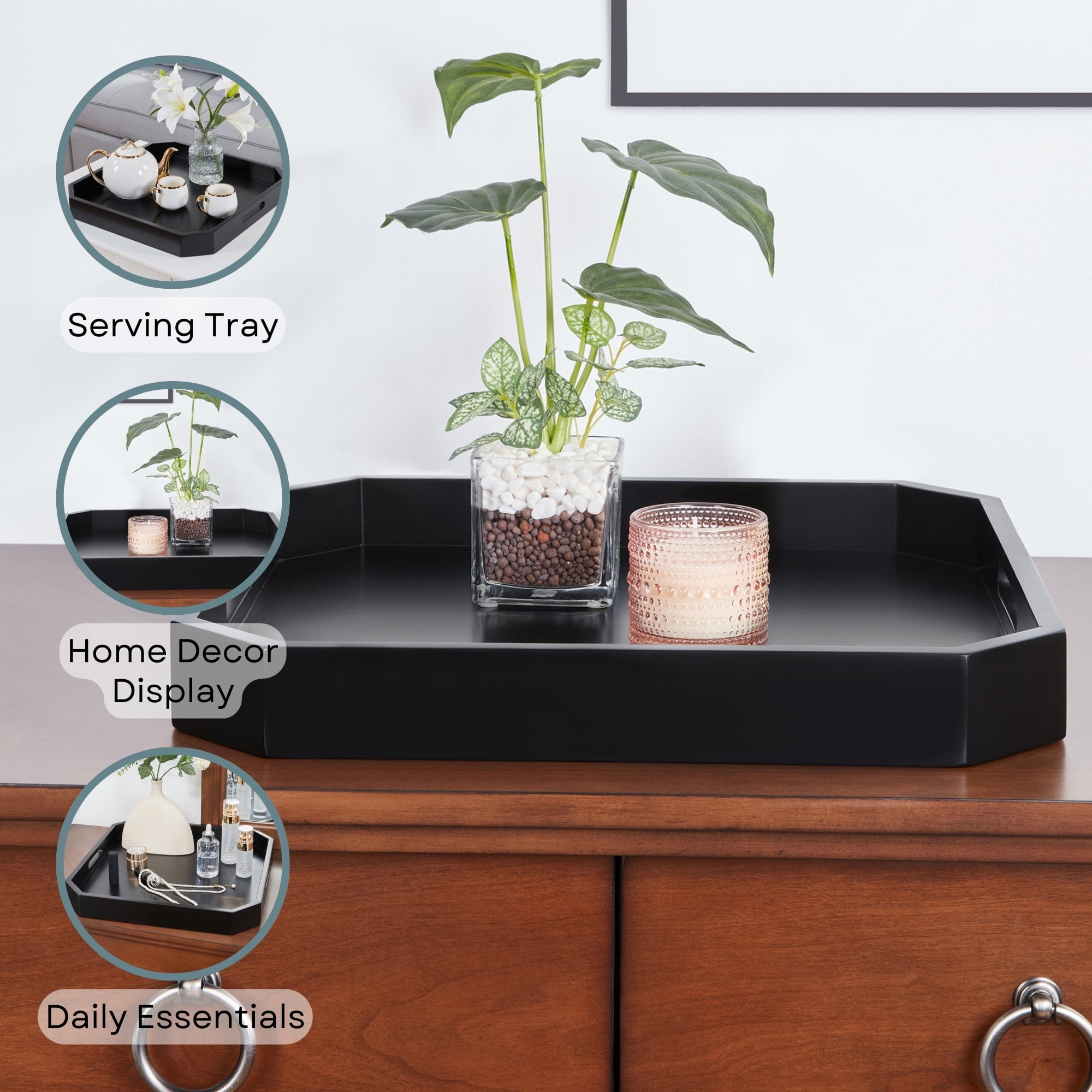 Convenience Concepts Palm Beach Geometric Decorative Serving Tray, Black