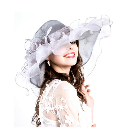Women Organza Kentucky Derby Fascinator Lady  Tea Party Church Wedding Bridal Flower Hat  Gray