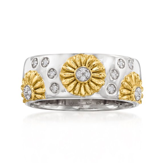 Dazzlingdaimonds Jewels 3.00Ct Round Cut White Diamond Engagement Wedding Sunflower Band Ring 14K Two Tone Gold Plated 925 Sterling Silver For Women's -5.5