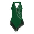 thumbnail image 5 of dPois Womens Glittery Rhinestones Tassels Latin Jazz Dance Dress Sleeveless Backless Ballroom Costume Green XXL, 5 of 7