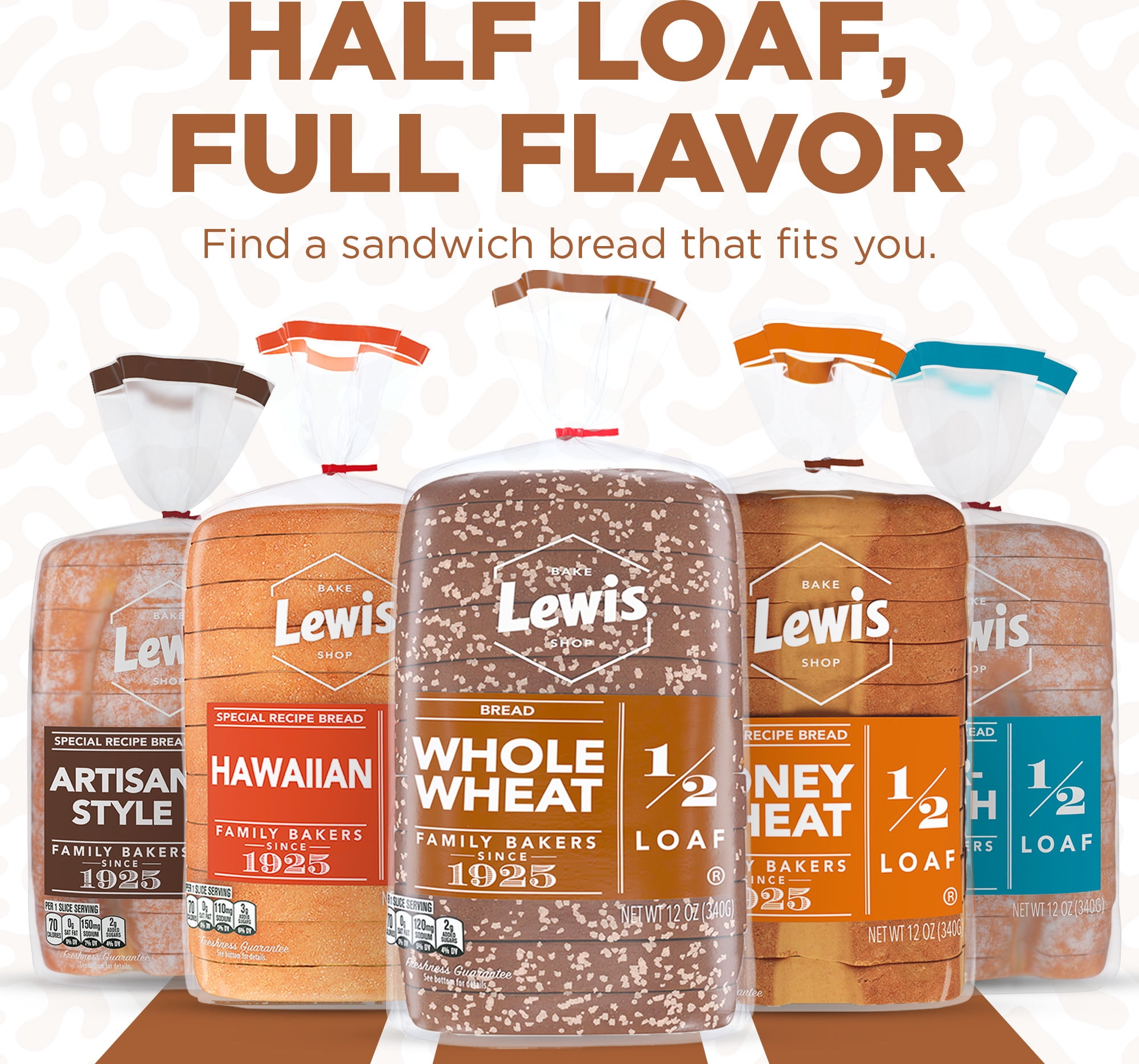 Lewis Bake Shop Whole Wheat Half Loaf Bread, 1/2 Loaf, 12 oz