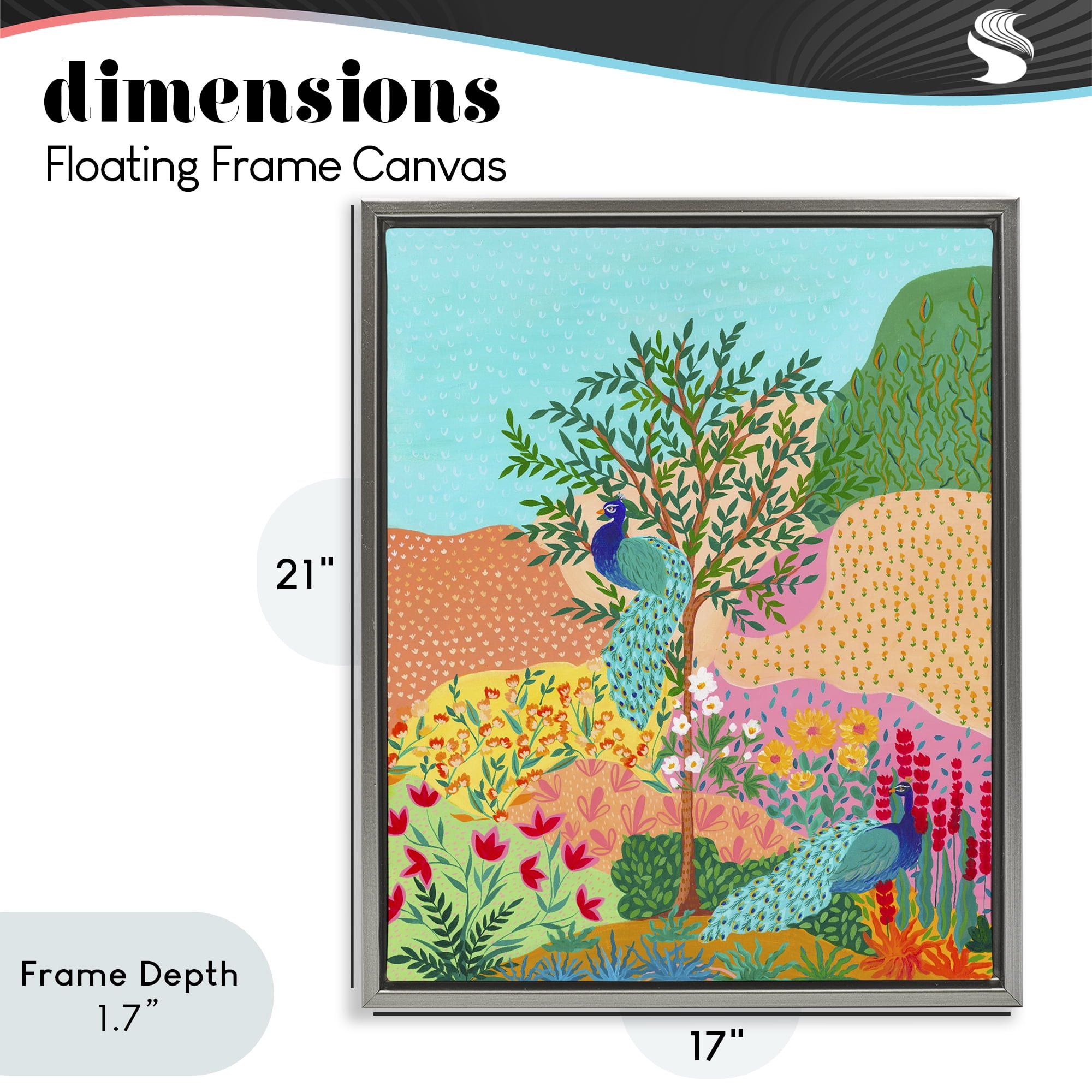 Stupell Industries Peacocks in Dotted Meadow Gray Framed Floater Canvas Wall Art, design by Nabeela Rumi