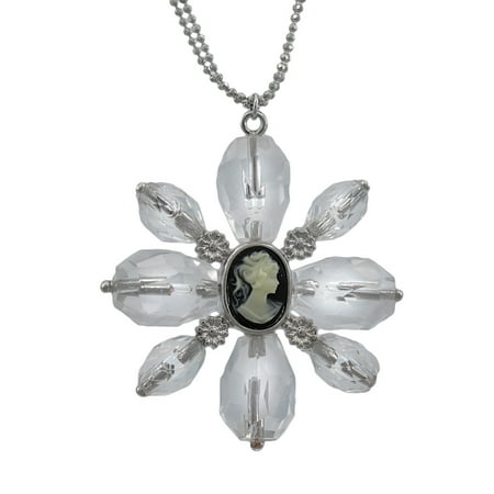 Clear Faceted Bead Flower Necklace with Cameo