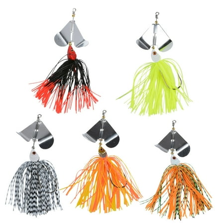 5Pcs Topwater Fishing Lures Swim Jigs with Spinner Bass Fishing Lures Spinner Baits Metal Spinnerbait Jigs
