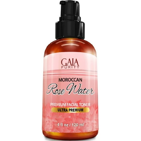 PURE Rose Water, Large 4oz (Moroccan) Made from Petals: 100% All Natural RoseWater Bottle - Best