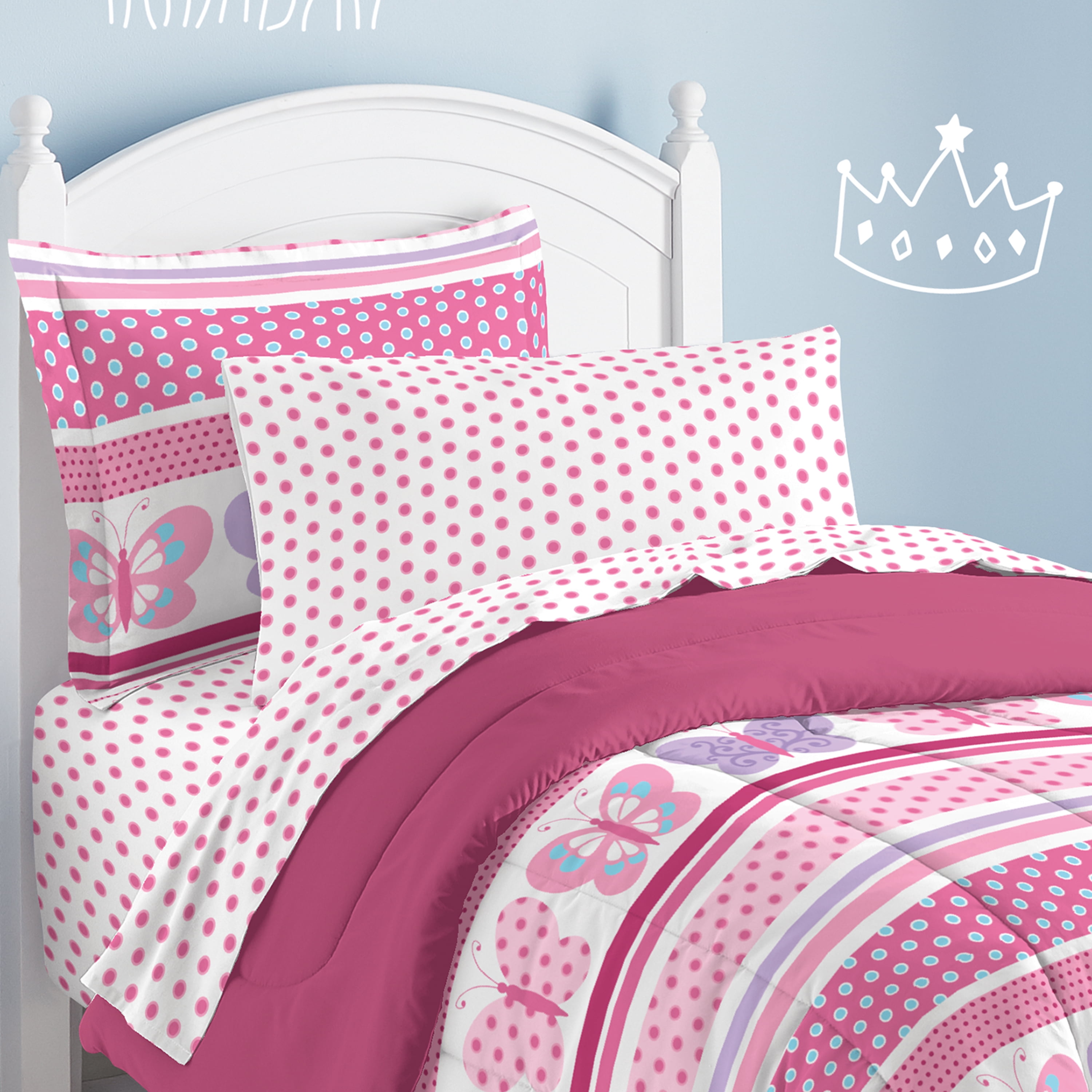 Dream Factory Butterfly Dots Ultra Soft Microfiber Girls Comforter Set Twin Pink 