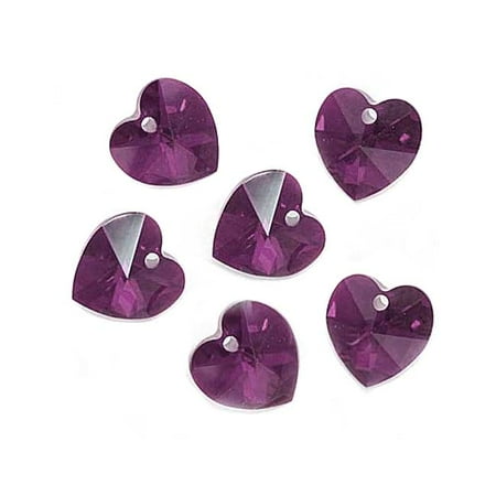 Swarovski Crystal 10mm Hearts Charms - Swarovski Crystal, #6228 Heart Pendants 10mm, 6 Pieces, Amethyst
