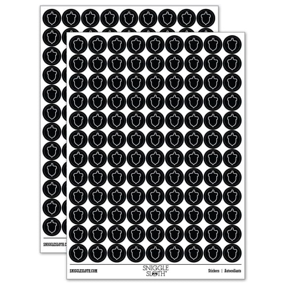 Acorn Outline 200  Round Stickers - Black - Gloss Finish - 0.50" Size