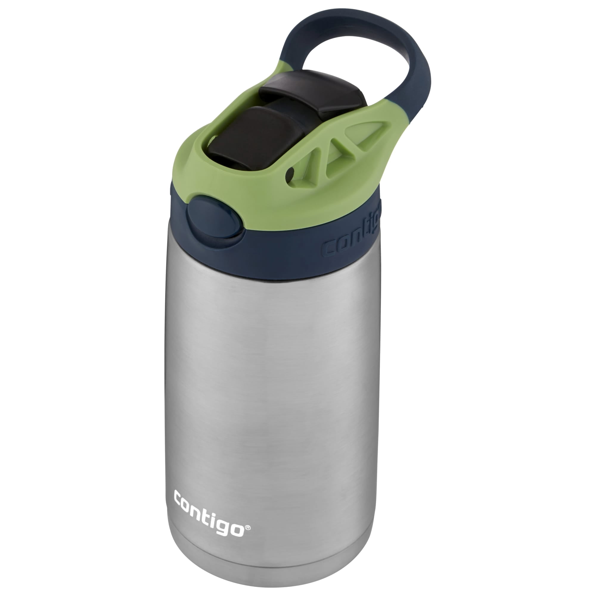 Contigo Kids Stainless Steel Water Bottle with Autospout Straw Lid Blueberry and Green Apple, 13 fl oz.
