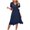 Navy, variant on QUYUON Womens Summer Wrap Midi Dress Formal Wedding Guest Dresses V Neck Short Sleeve Beach Sundress Loose Casual Flowy Ruffle Hem Side Tie Knot A-Line Mid-Length Dress Style D-8009 Black S