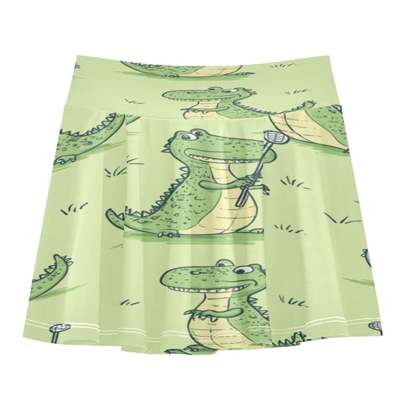 Girls' Skorts Elastic Waist Skorts with Inner Shorts Athletic Workout Shorts Skirts Cartoon Alligators Playing Golf Small