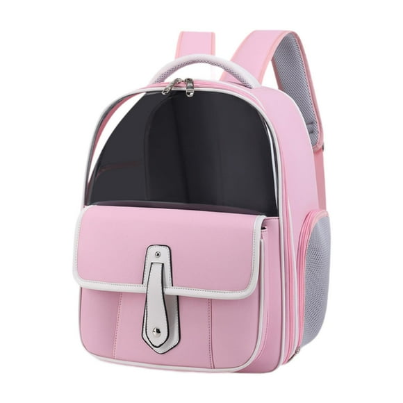 DOLITY Cat Carrier Backpack Transparent Window PU Leather Cats Puppy Bag for Walking Pink