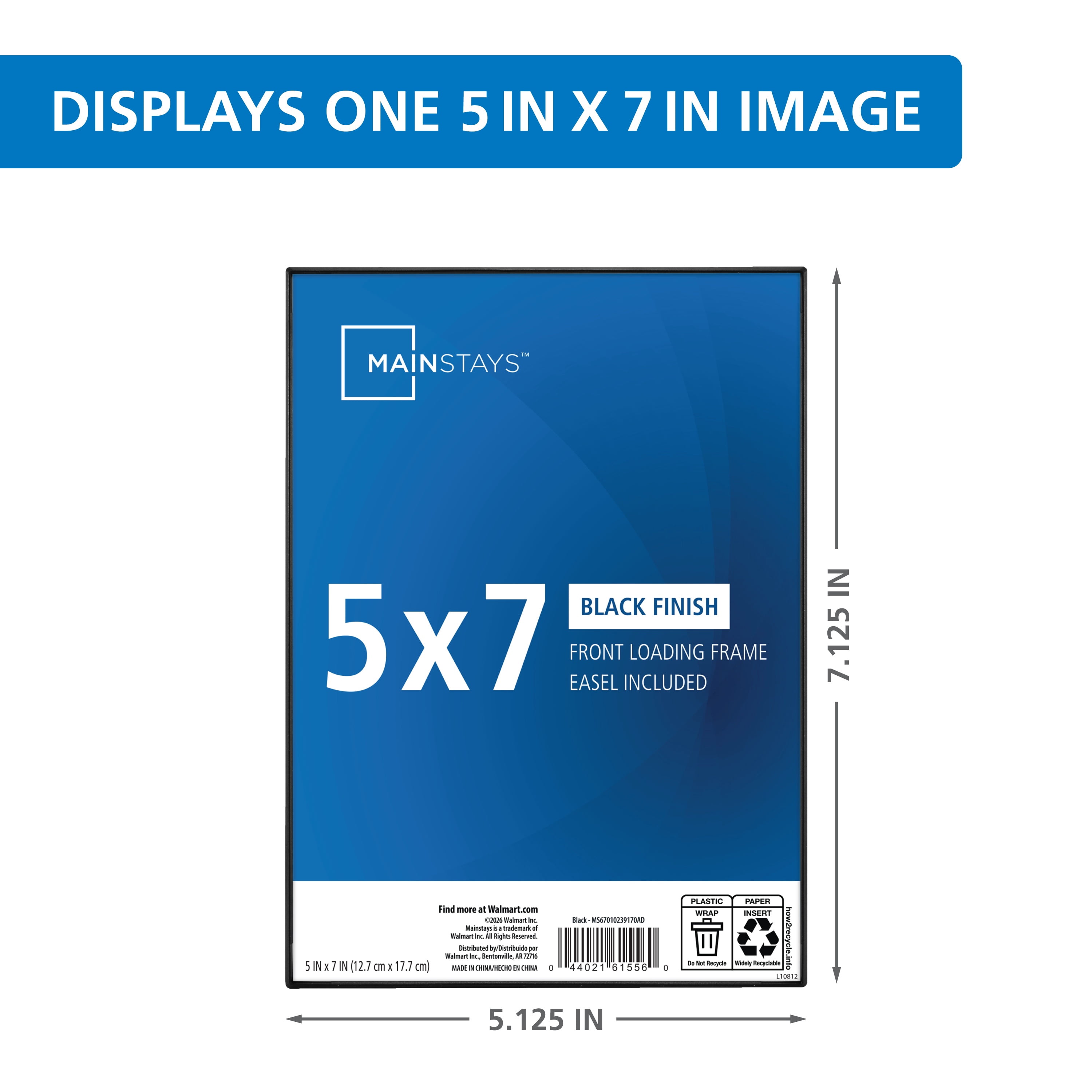 Mainstays 5 x 7 Black Front-Loading Picture Frame, Wall or Tabletop