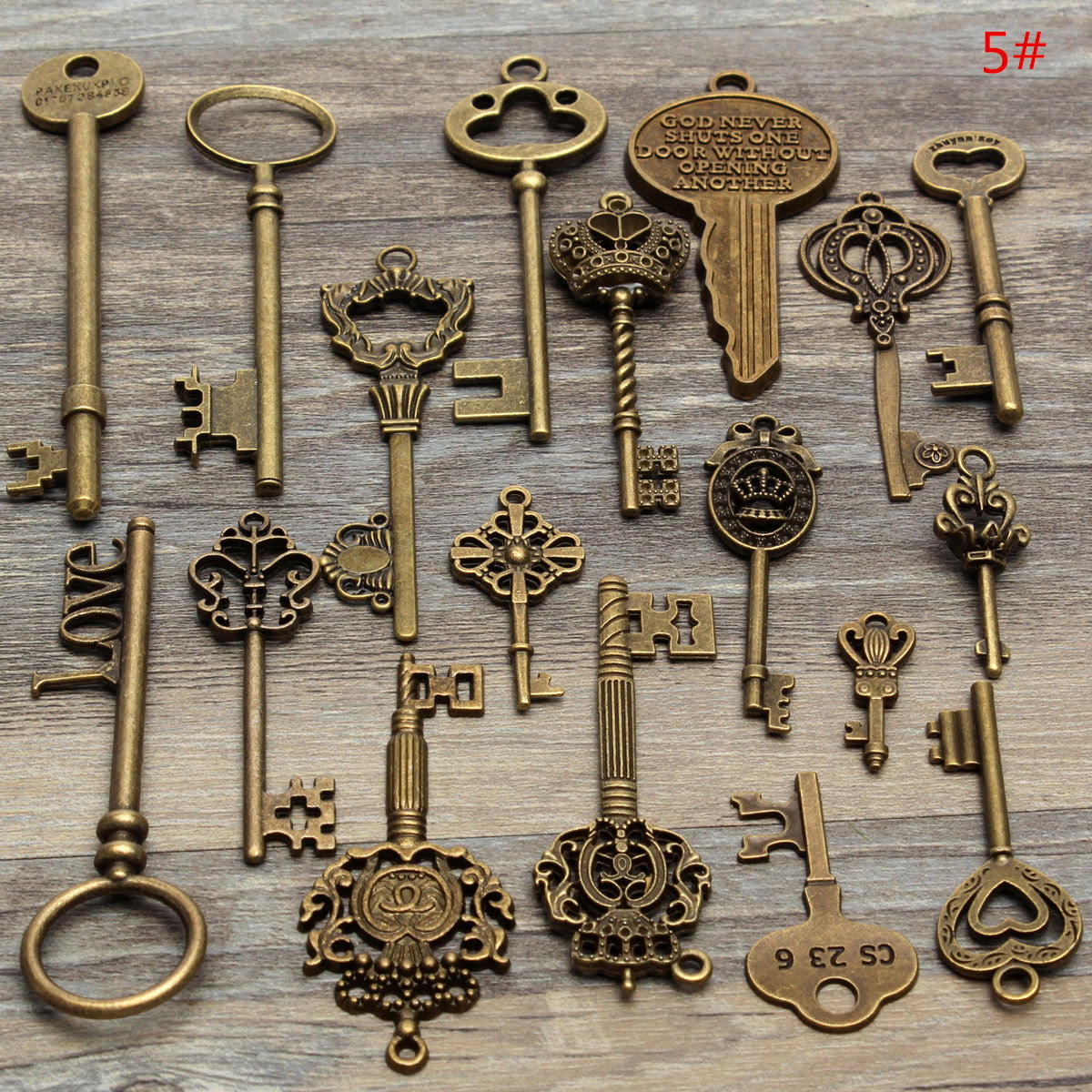 18pcs Assorted Antique Vintage Old Look Bronze Skeleton Keys Steampunk Pendants 