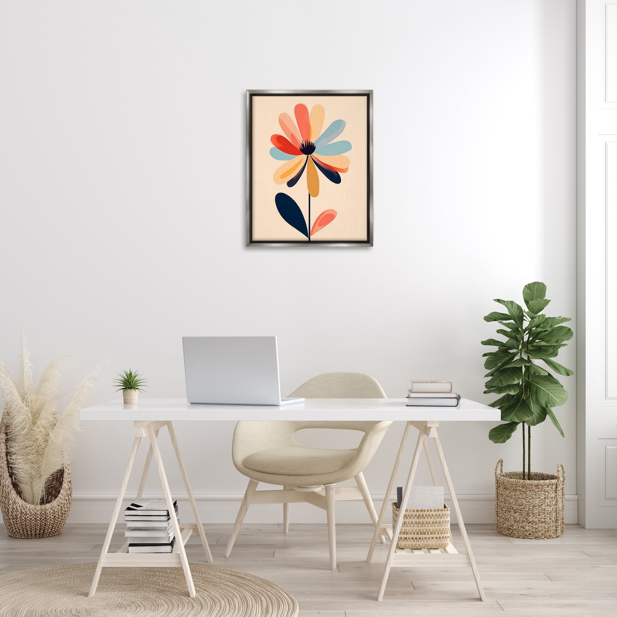 Stupell Industries Alternating Petals Flower Botanical & Floral Painting Gray Floater Framed Canvas Art Print Wall Art, 25 x 31