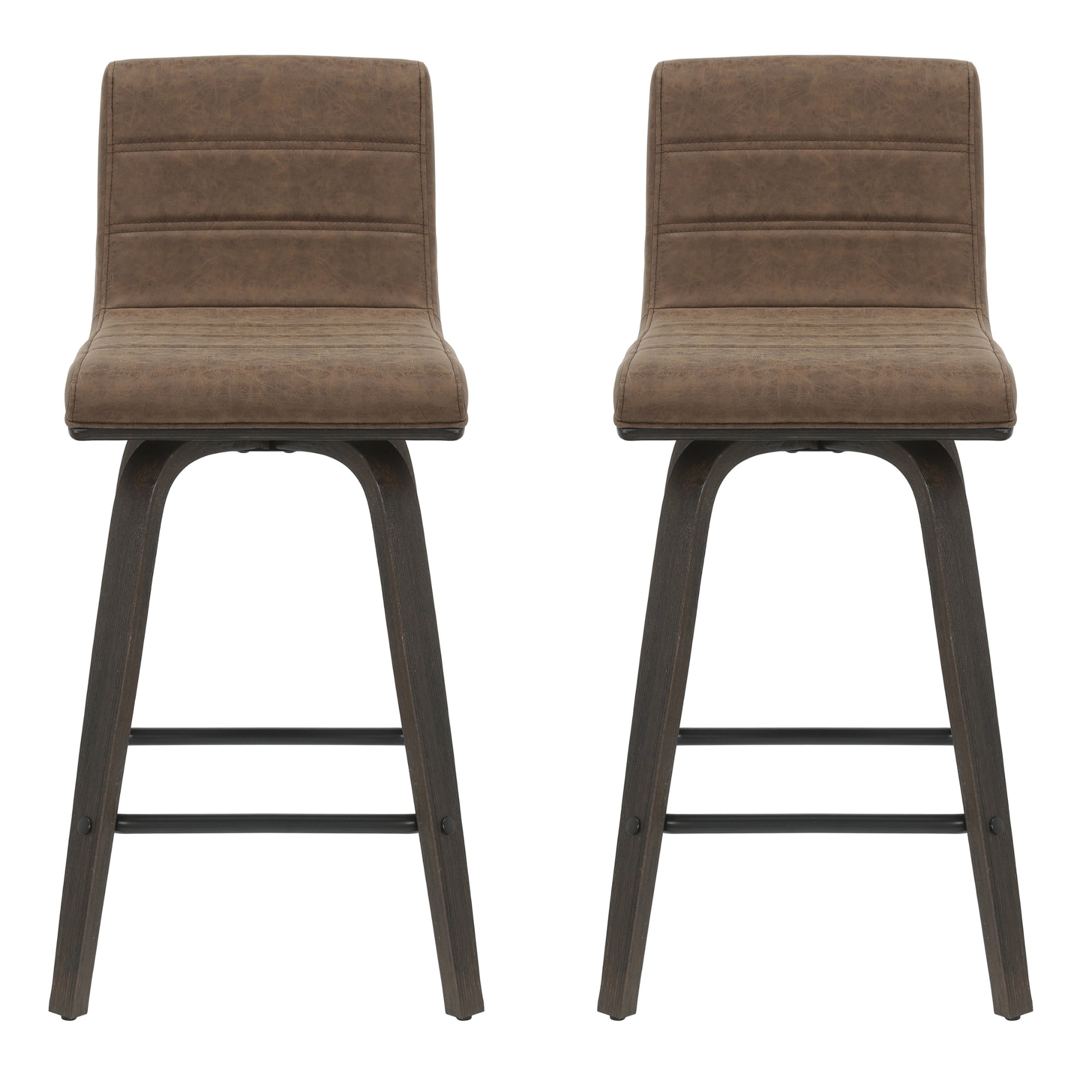 Vienna 35.5 in. H Swivel Counter Height Vintage Dark Brown Square Back Wood Bar Stool with Faux Leather Seat Set of 2