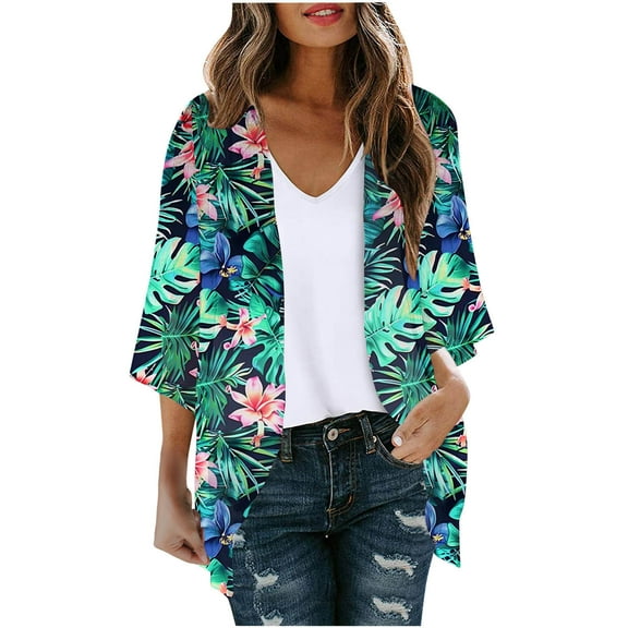 Sakmal Green Women Coats Under 25.00 Lightweight Long Sleeve Sleeve Casual Chiffon Loose Fit Floral Cardigan Flowy Jackets for Girls