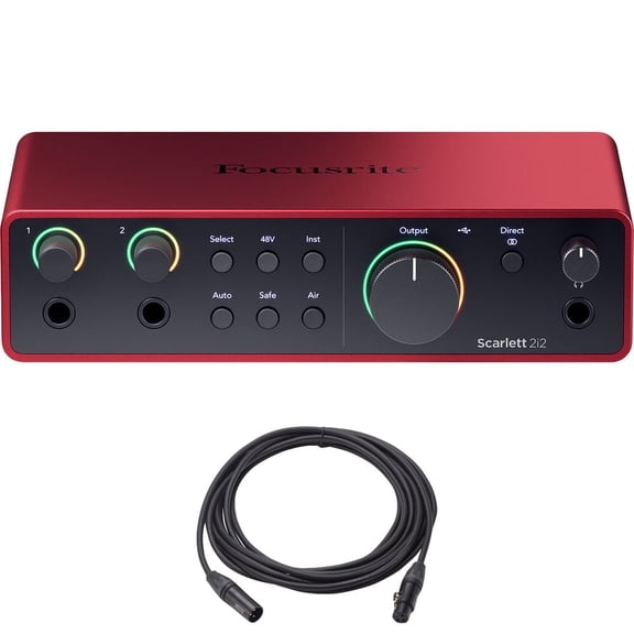 Focusrite Scarlett 2i2 4th Gen Audio Interface AMS-SCARLETT-2I2-4G Bundle with OnStage MC-20 Production-Grade 20ft XLR to XLR Microphone Cable