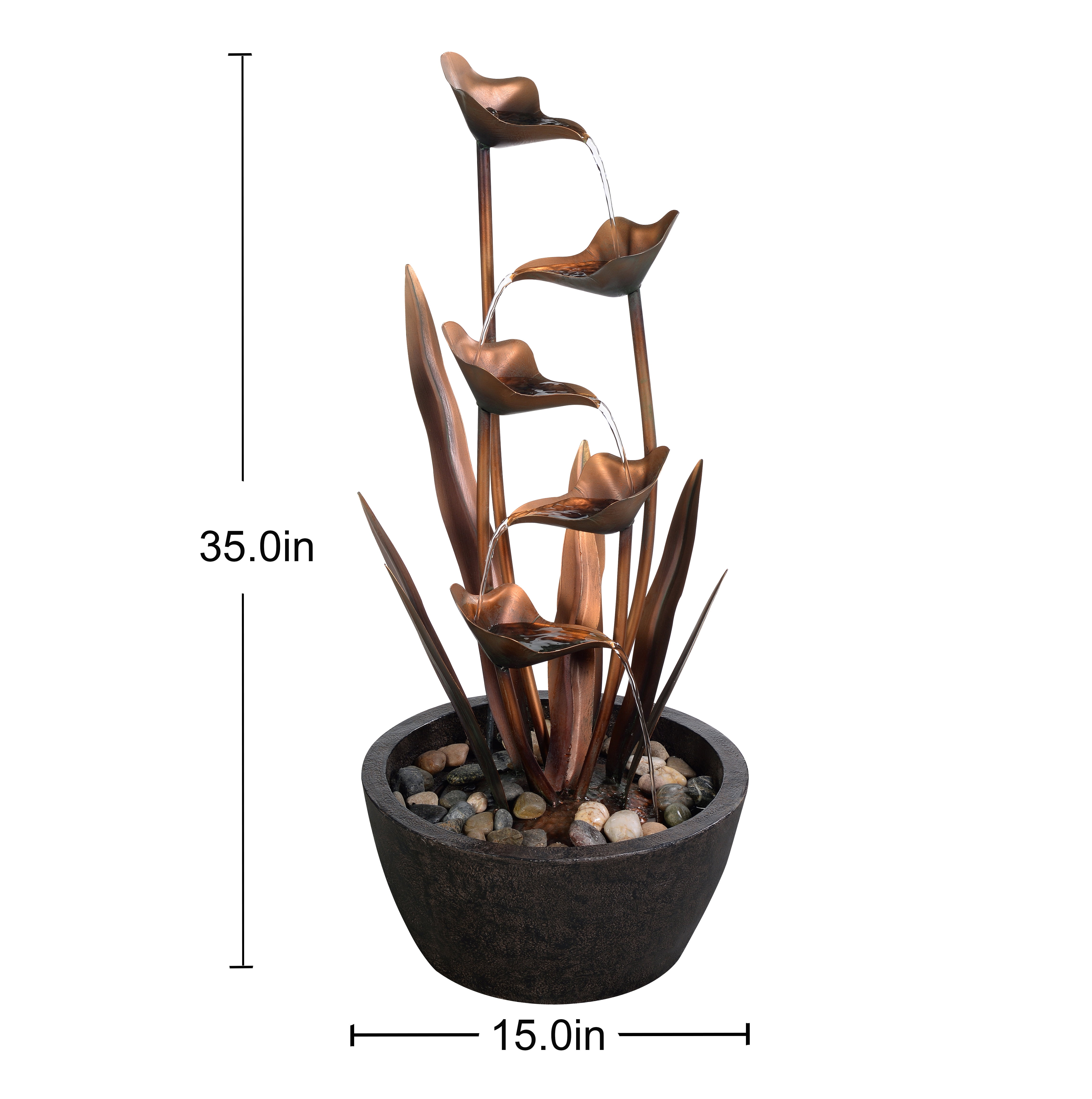 Tiered Leaves Stainless Metal Fountain Outdoor 35" H