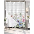 thumbnail image 4 of Spring Floral No Hook Shower Curtain Waterproof,Bathroom Curtains with Snap in Liners and See Through Top Window,Wildflowers Herbs Summer Botanical Plaid Hotel Style Bathtub Curtains Shower 72"Wx72"L, 4 of 8