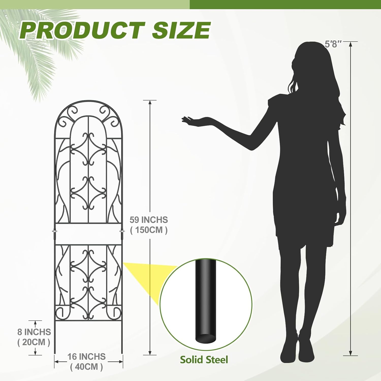 FICISOG 4 Pack 59x16in Metal Garden Trellis for Climbing Plants,Black Large Trellis for Climbing Plants Outdoor, Roses, Vegetables Vines Flowers Support, Large Decorative Outdoor Trellis