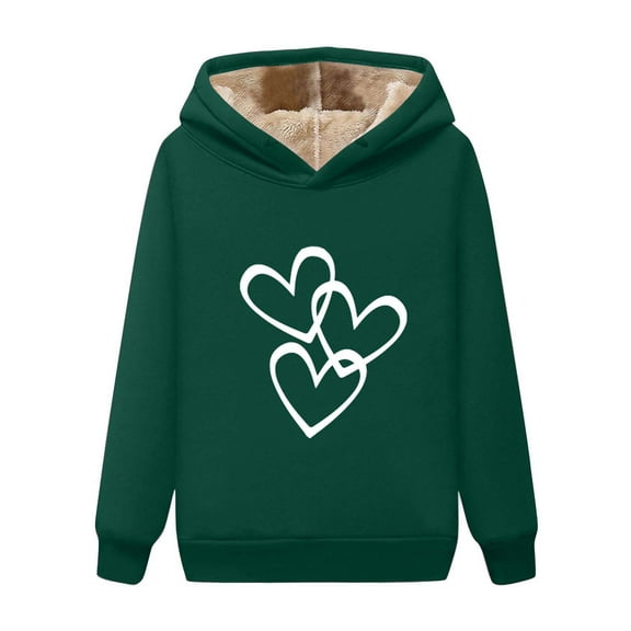 XPMWRP Women's Fleece Lined Thermal Hoodies Sweatshirts Heart Print Pullover Winter Soft Warm Casual Long Sleeve Sweatshirt Green L