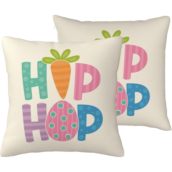 Easter Pillow Covers Hip Hop Egg Carrot Decorative Throw Pillows Covers 20x20 Inch Set of 2 Spring Easter Holiday Pillowcase Colorful Farmhouse Cushion Cover for Couch Sofa Bedroom