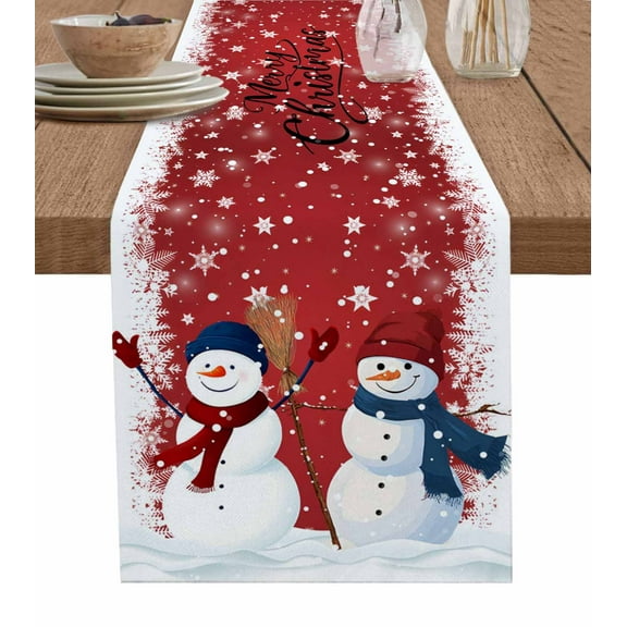 Table Runners 72 Inches Long Dress Scarves, Merry Christmas Farmhouse Kitchen/Dining Table Runner, Coffee Tablerunners, Xmas Snowman Snowflake Winter Holiday 13x72 Inch