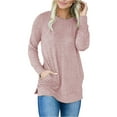 thumbnail image 6 of Fangasis Women T-shirt Solid Color Sweatshirt Crew Neck Pullover Ladies Loose Fit Tops Warm Fall Pink L, 6 of 8