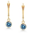 thumbnail image 3 of Gem Stone King 14K Yellow Gold Persian Blue Moissanite Drop Dangle Earring for Women with Leverback (1.00 Cttw, Gemstone Birthstone, Round 5MM), 3 of 5