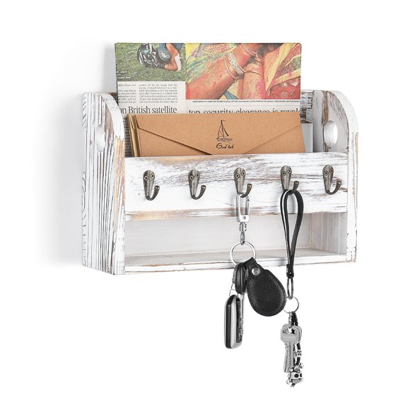 Mail Sorter Wall Mount Mail Key Holder Organizer with Storage Shelf Key Hooks