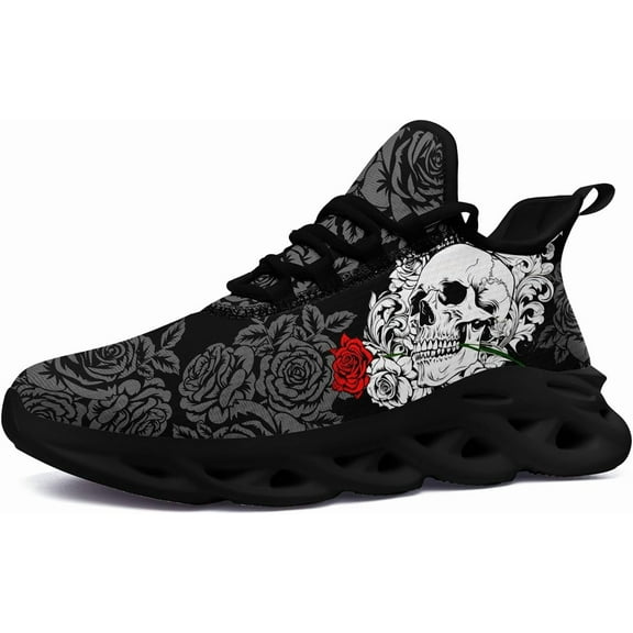 Men's Gothic Skull Running Shoes, Punk Rock Breathable Cushion Sports Walking Sneakers Gym Jogging Tennis Shoes