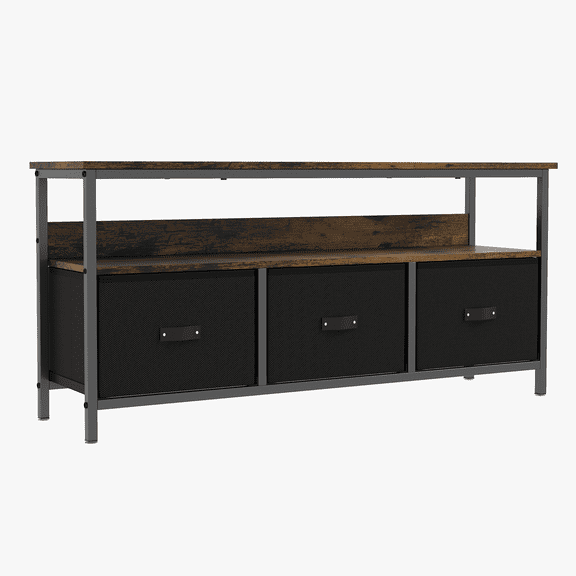 BouPower TV Stand Media Console Fits Up to 55 Inch TV, Modern Entertainment Center with 3 Fabric Drawers & Open Storage Shelves for Bedroom Living Room